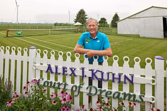 Mark Kuhn built the All Iowa Lawn Tennis Club on his family's farm. These days, it also honors his late son.